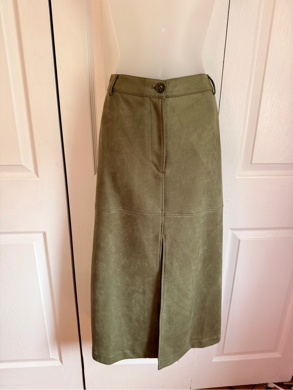LOFT Olive Green Midi Skirt with Center Front Slit